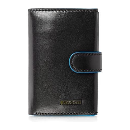 VISCONTI porta carte di credito s da uomo - portafoglio uomo slim rfid -portafoglio uomo piccolo - porta tessere e porta monete - nero blu