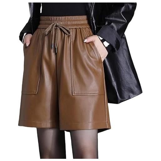 KIJSKKOPO pantaloncini in similpelle a vita alta da donna, elastici neri, coulisse, tasche laterali, pantaloncini in similpelle, gamba dritta, casual, punk, goth, party, rock, pantaloncini sexy, pan
