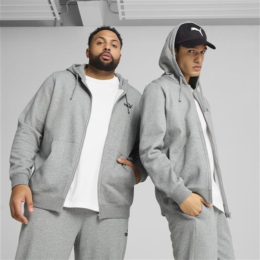 PUMA felpa con cappuccio e zip integrale essentials con logo n. 1 da uomo, abbigliamento, grigio, s