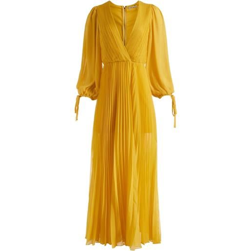 alice + olivia abito lungo nya plissettato con scollo a v - giallo