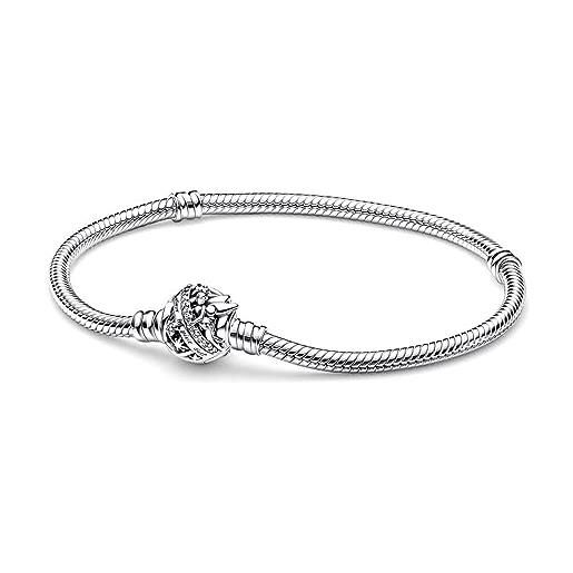 PANDORA disney bracciale in maglia a serpente in argento sterling con zirconi cubici trasparenti, 19