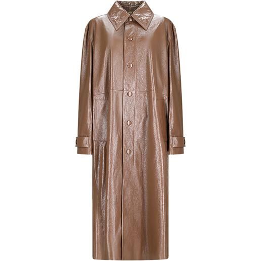 Jil Sander cappotto di pelle con bottoni - marrone