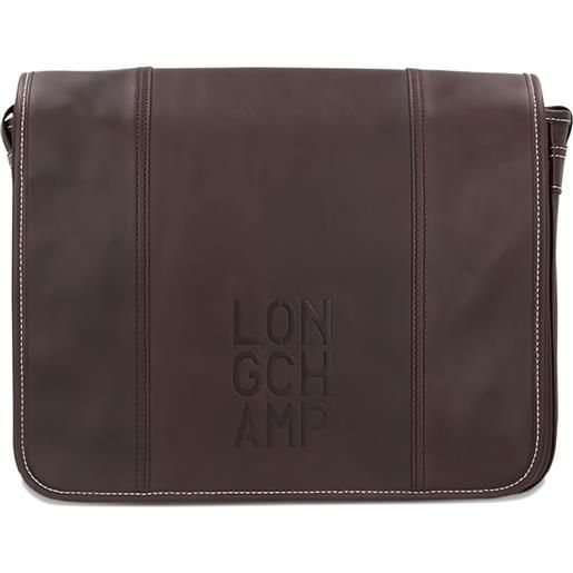 Longchamp borsa a tracolla in pelle con logo goffrato - marrone