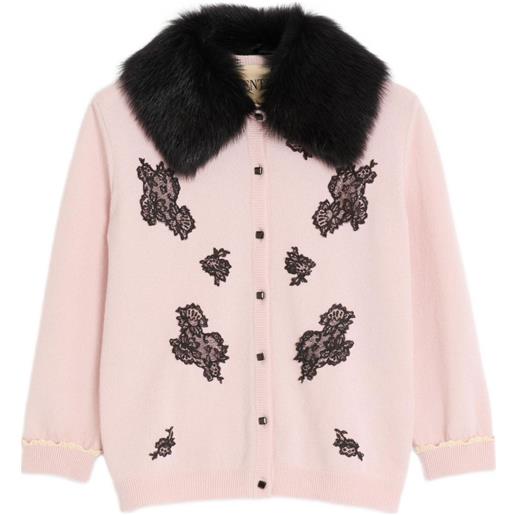Valentino Garavani cardigan in shearling con decorazione - rosa
