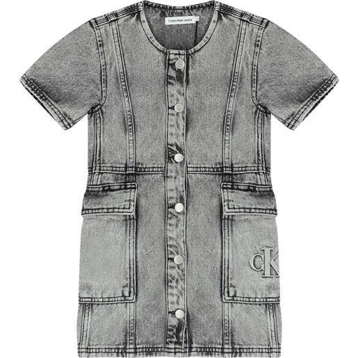 Calvin Klein Kids abito denim con logo - grigio