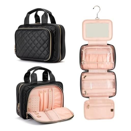 Elite Dance Gear beauty case da viaggio con specchio, borsa per cosmetici con gancio per appendere per donne e uomini, contenitore per accessori da viaggio, essenziali, articoli da toeletta, gioielli, 