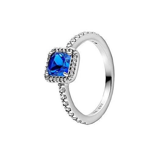 PANDORA timeless anello in argento sterling con vero cristallo blu e zirconia cubica trasparente, 48