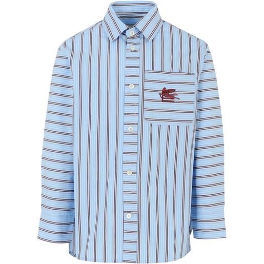 ETRO KIDS camicia a righe con ricamo pegaso - blu