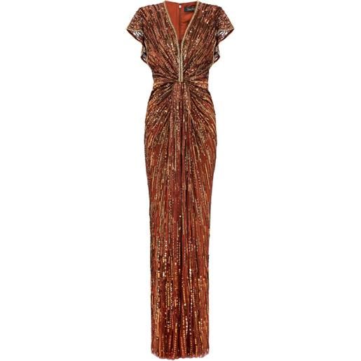 Jenny Packham abito lungo zola con scollo a v e paillettes - effetto metallizzato