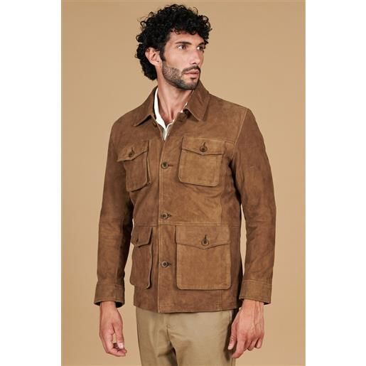 D'Arienzo sahariana camoscio color fango uomo con tasche applicate D'Arienzo