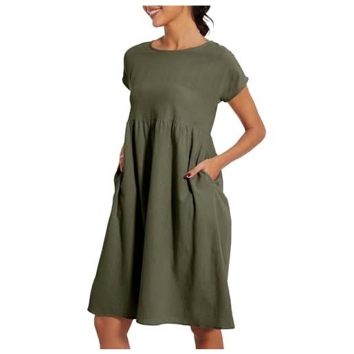 Generic maxi abito a camicia abito con collo casual e comodo cotone maniche corte abito da spiaggia con tasche donna abbigliamento estivo, verde, 3xl