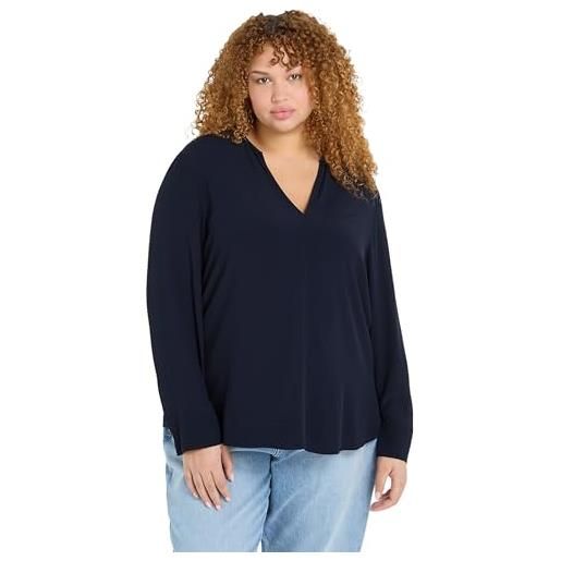 Tommy Hilfiger blusa donna viscose crepe blouse scollo a v, blu (desert sky), 46