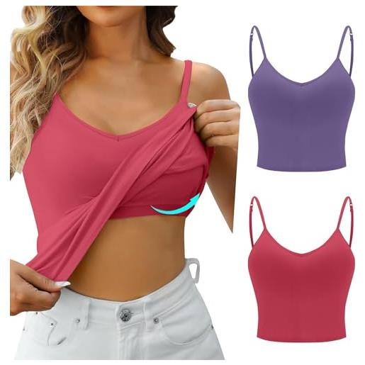 HEONSATI canotta leggera donna camicetta sportiva push up imbottita canotta donna con reggiseno incorporato magliette scollo a v comodi estiva canotta casual senza maniche vestibilità sportivo jogging