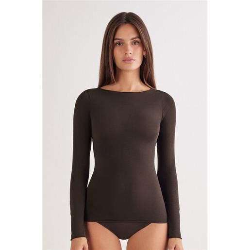 Intimissimi maglia scollo a barchetta in cotone ultralight cotton marrone