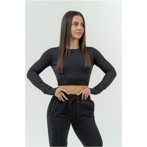 NEBBIA women's long sleeve crop top intense perform black l