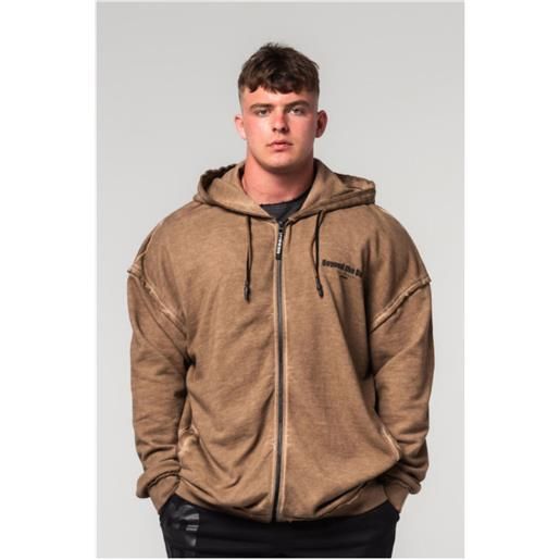 NEBBIA washed-off zip up hoodie gym bro man light brown xxl
