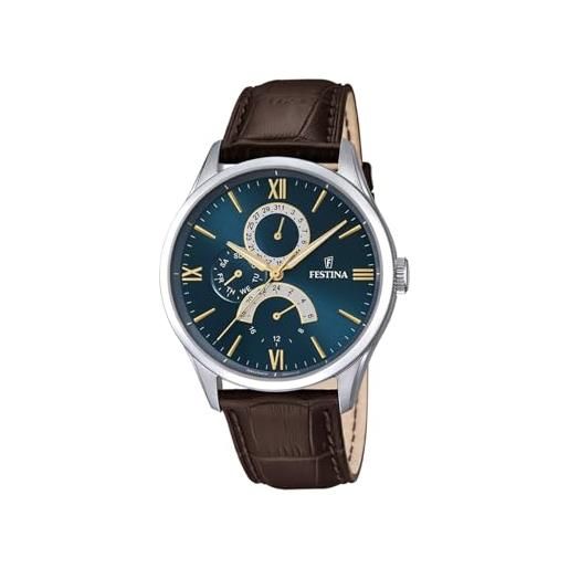 Festina men's blue leather watch bracelet multifunction collection. Blue