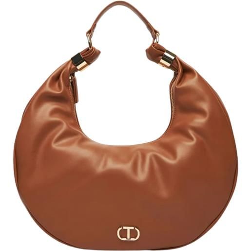 TWINSET borsa a spalla effetto pelle con logo e dettagli dorati