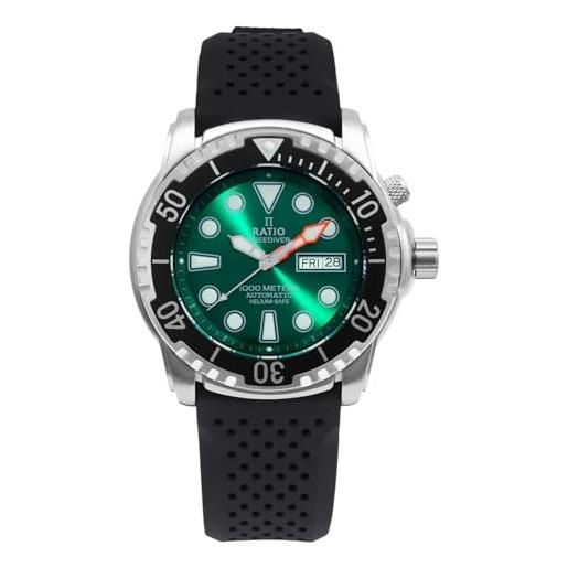 RATIO free. Diver, orologio subacqueo automatico con vetro zaffiro, resistente all'acqua fino a 1000 m, orologio subacqueo da uomo, verde, orologio subacqueo, subacqueo, orologio subacqueo