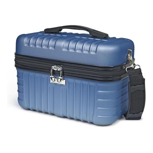 KINSTON beauty case rigido con tracolla - borsa da toilette da viaggio donna - grande capacità - scatola porta trucco - 32 x 24 x 19 cm - con manico - blu scuro