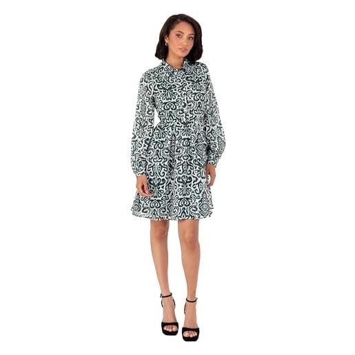 Lovedrobe women's shirt dress ladies mini long sleeve point collar lurex paisley print smock shift smart casual office wear party vestito, verde, 46 donna