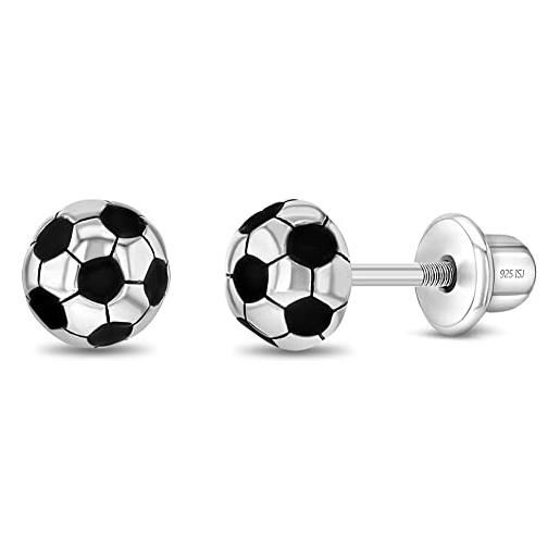 In Season Jewelry orecchini in argento sterling 925 smaltati con sfera da calcio a vite per bambine e preteens - eleganti orecchini smaltati per ragazze - accessori sportivi per bambine nel calcio, smalto