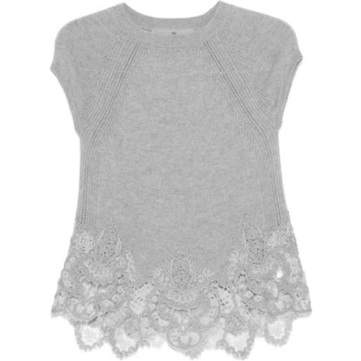Ermanno Scervino top con bordo in pizzo - grigio