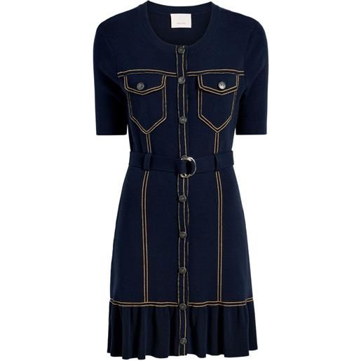 Cinq A Sept abito corto arricciato con bottoni - blu