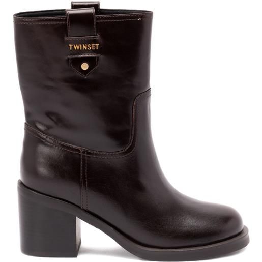 TWINSET stivali in pelle con tacco a blocco - marrone