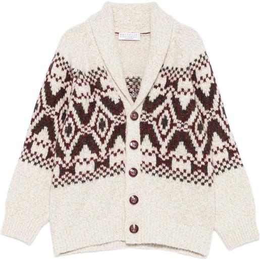 Brunello Cucinelli Kids cardigan con collo a scialle - toni neutri