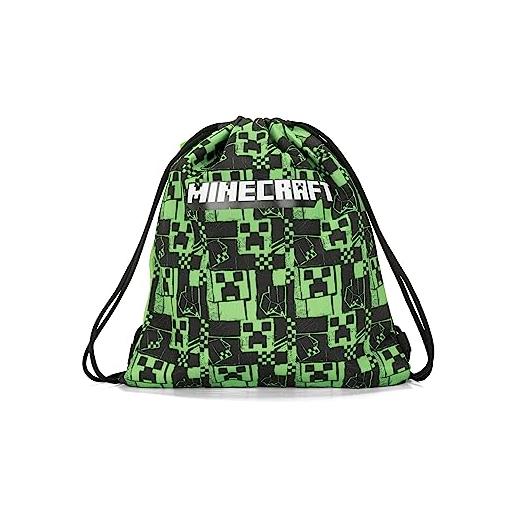 Franco Cosimo Panini minecraft - sacca coulisse ufficiale minecraft, compatta e versatile, ideale per palestra, scuola, viaggi, portamerenda, idea regalo bambini e ragazzi, 35x42x2 cm