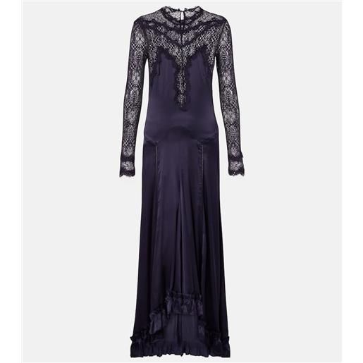 Isabel Marant abito lungo dolores in raso di misto seta con pizzo