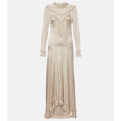 Isabel Marant abito lungo dolores in raso di misto seta con pizzo