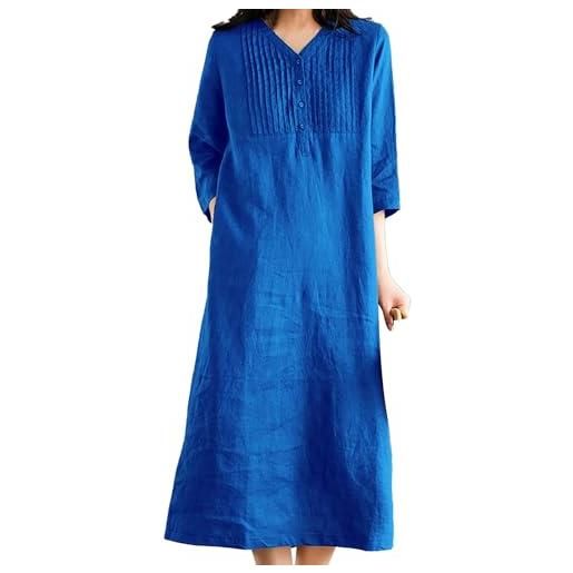 Generico vestiti corti da abito casual di media lunghezza senza maniche con scollo a v e maniche a tre quarti in cotone e lino abito di maniche (b, xxxl)