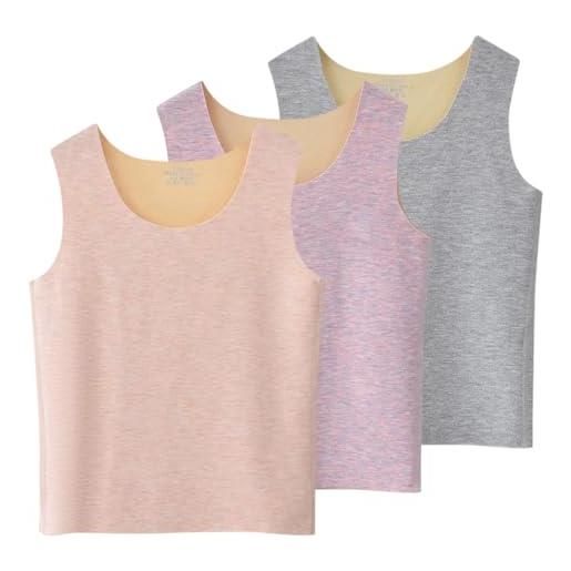 Rainjia confezione da 3 canotte termiche senza maniche per bambini e ragazzi, top intimi foderati in pile, canotte e camicie, età 3-13 anni