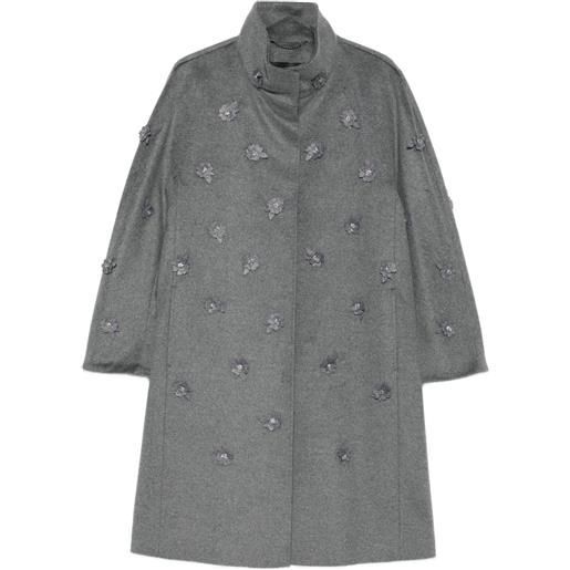 Marina Rinaldi cappotto con applicazione a fiori - grigio