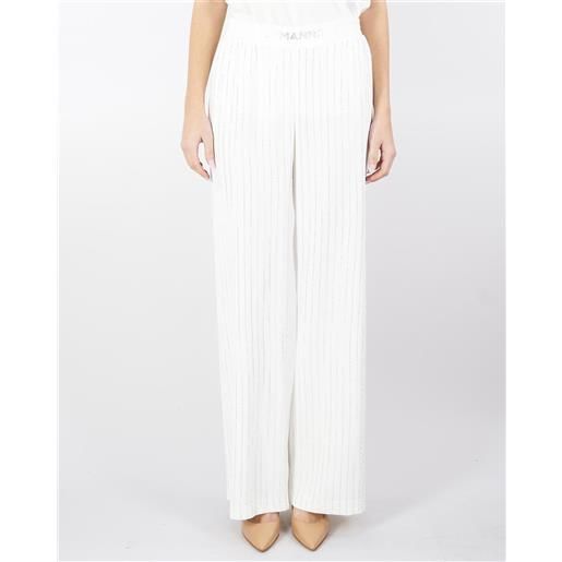 ERMANNO BY ERMANNO SCERVINO pantalone bianco palazzo con strass all over
