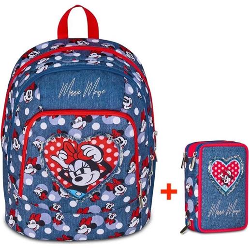 Zaino scuola seven 3 scomparti minnie + astuccio 3 zip