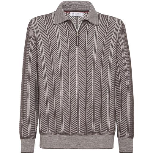 Brunello Cucinelli polo con motivo a spina di pesce - marrone