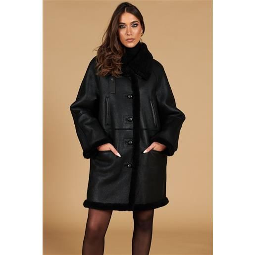 D'Arienzo cappottino in montone colore nero colletto camicia D'Arienzo