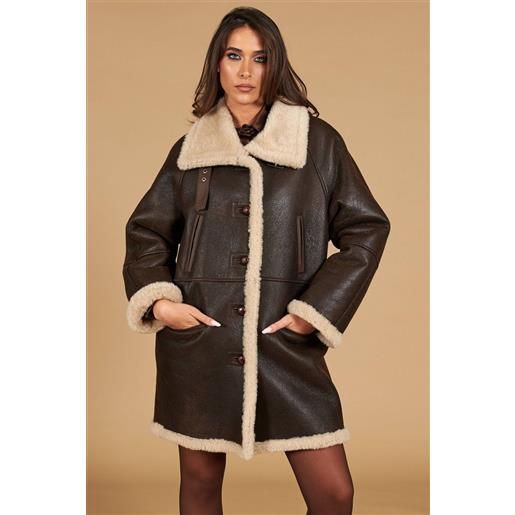 D'Arienzo cappottino in montone colore testa di moro colletto camicia D'Arienzo