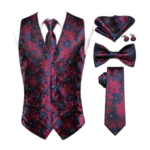 Dcvmvmn set di gemelli da uomo in seta con gilet, cravatta, papillon e fazzoletto, 4, medium