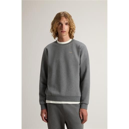 Woolrich uomo felpa girocollo in misto cotone interlock con logo grigio taglia s