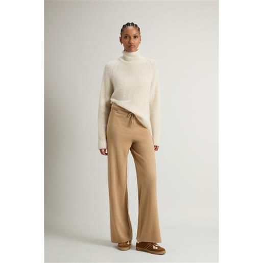 Woolrich donna pantaloni wide leg in misto lana vergine e cashmere beige taglia xs