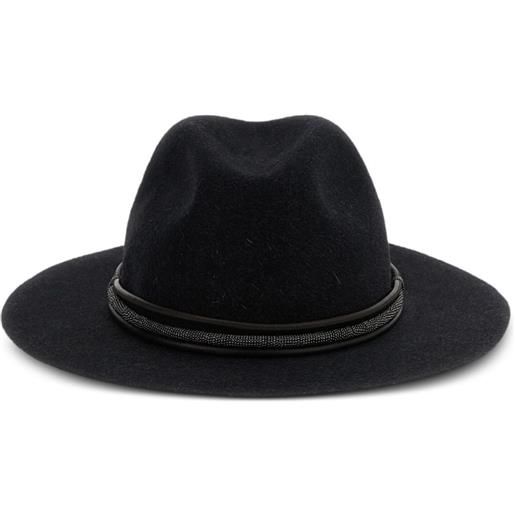 Brunello Cucinelli fedora in pelle con fascia con monili - grigio