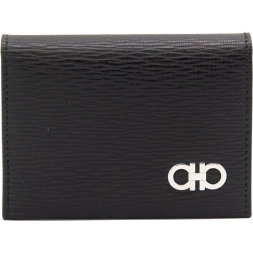 Ferragamo portacarte con logo gancini goffrato - nero