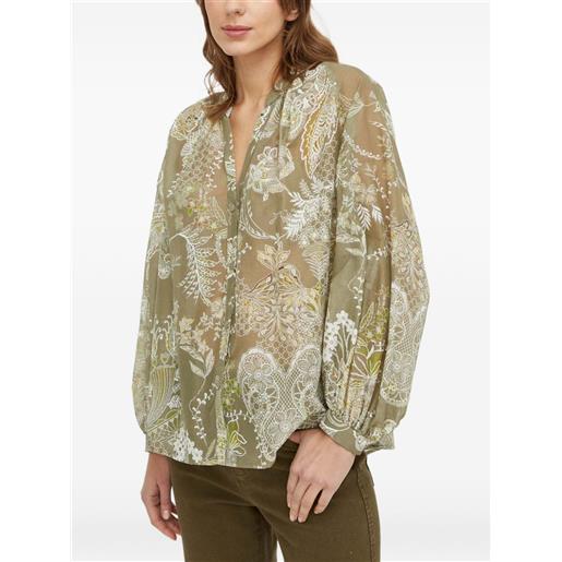 LUISA SPAGNOLI blusa a fiori con maniche a palloncino - verde