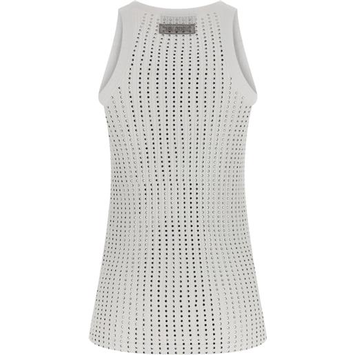 The Attico canotta a coste con cristalli - bianco