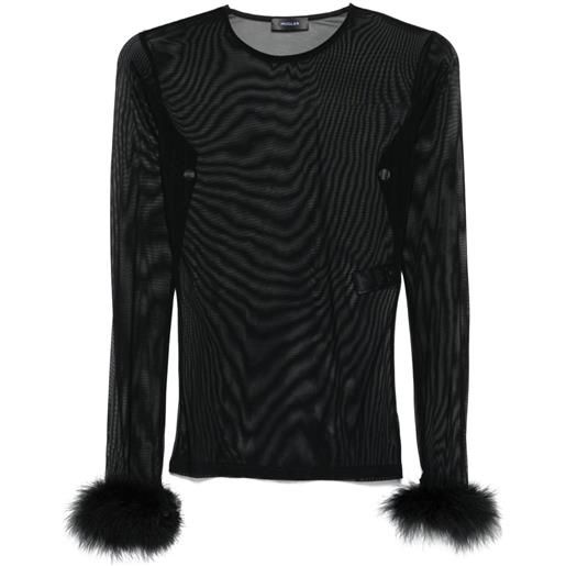 Mugler top con piume - nero