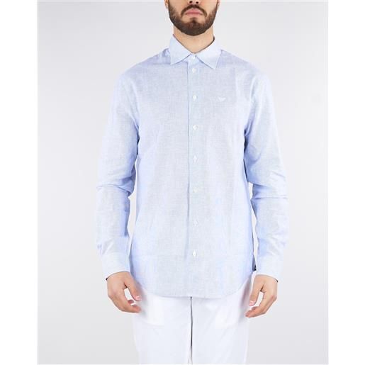 EMPORIO ARMANI camicia a righe blu-bianco in misto lino e cotone
